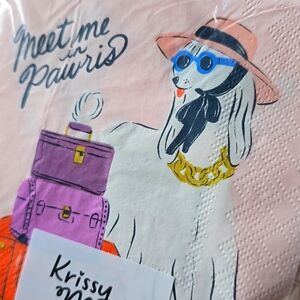 Meet Me PARIS Poodle Dog Pink Coctail Napkins Krissy Mast Art -pack 40